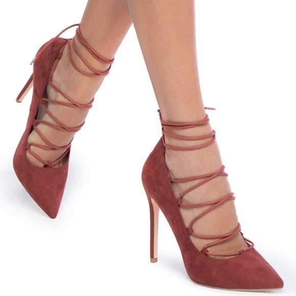 ShoeDazzle Adrienne Laced Up Pointed Toe Pumps - Picture 1 of 3